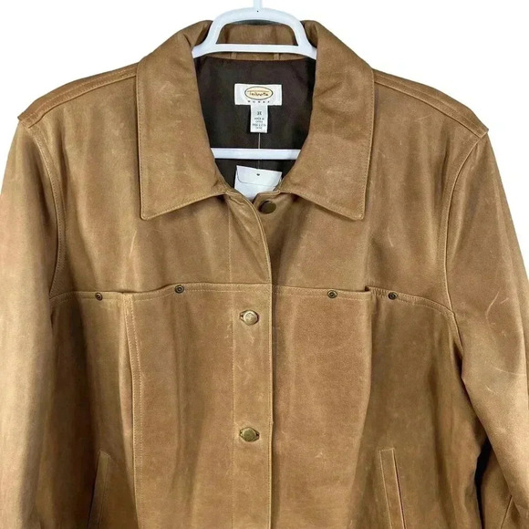 Talbots NEW Womens Plus Size 3XL Tan Leather Lined Bomber Jacket Factory Patena - Picture 4 of 15